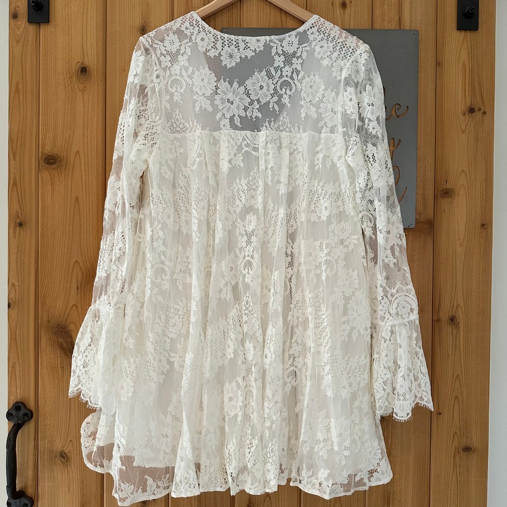 Free People Aurelia Lace Mini Dress in Ivory Size Medium - Picture 11 of 12
